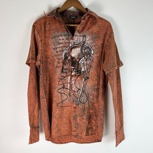 Long Sleeve Orange Skull Logo Shirt Size Meduim